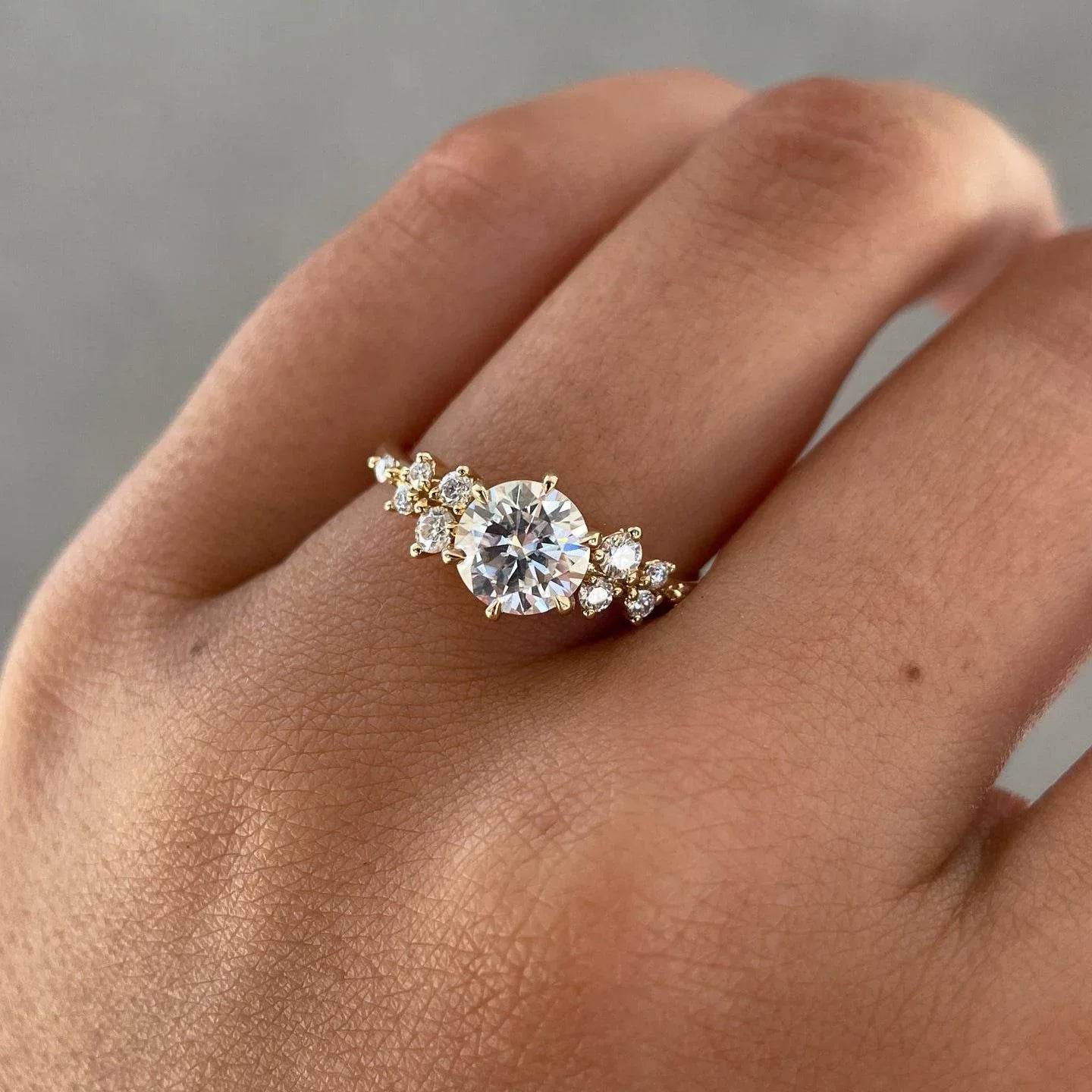 Luxury round lab grown diamond ring, floral setting engagement ring 2.20TCW, IGI certified wedding jewelry for women