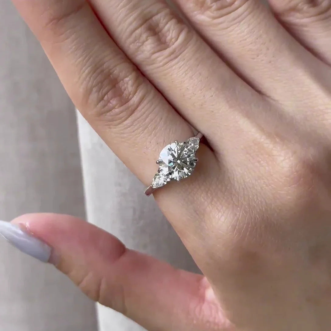 Round lab grown diamond engagement ring 2.20TCW, side stone accent setting, IGI certified luxury bridal diamond ring