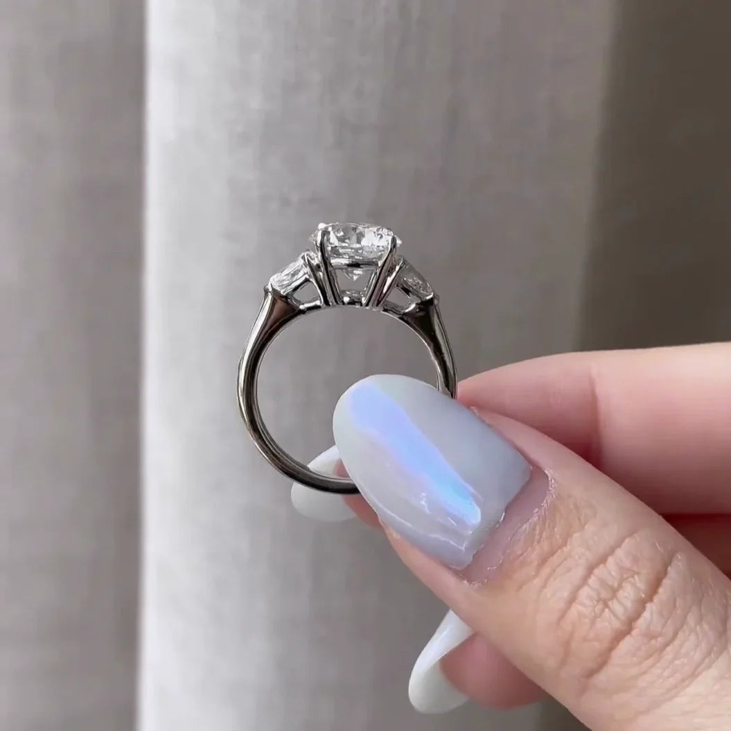 2.20TCW Round Lab Grown Diamond Engagement Ring | With Side Stone | IGI Certified 