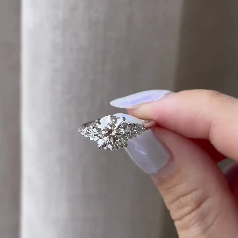 2.20TCW Round Lab Grown Diamond Engagement Ring | With Side Stone | IGI Certified 