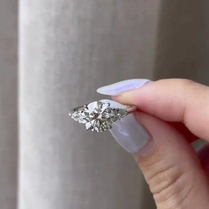 2.20TCW Round Lab Grown Diamond Engagement Ring | With Side Stone | IGI Certified 