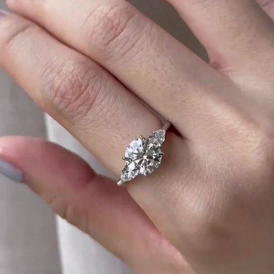2.20TCW round lab grown diamond engagement ring, side stone setting, IGI certified bridal ring, luxury wedding jewelry for women