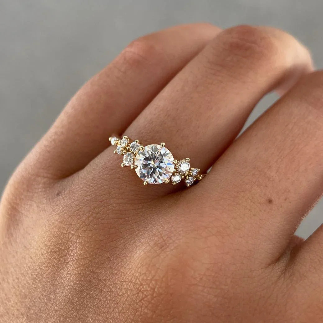 Round lab grown diamond engagement ring 2.24TCW, three stone ring setting, IGI certified luxury bridal diamond jewelry