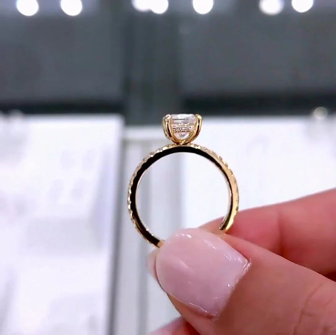 Luxury cushion cut lab grown diamond ring, 2.30TCW hidden halo pavé band engagement ring, IGI certified bridal jewelry