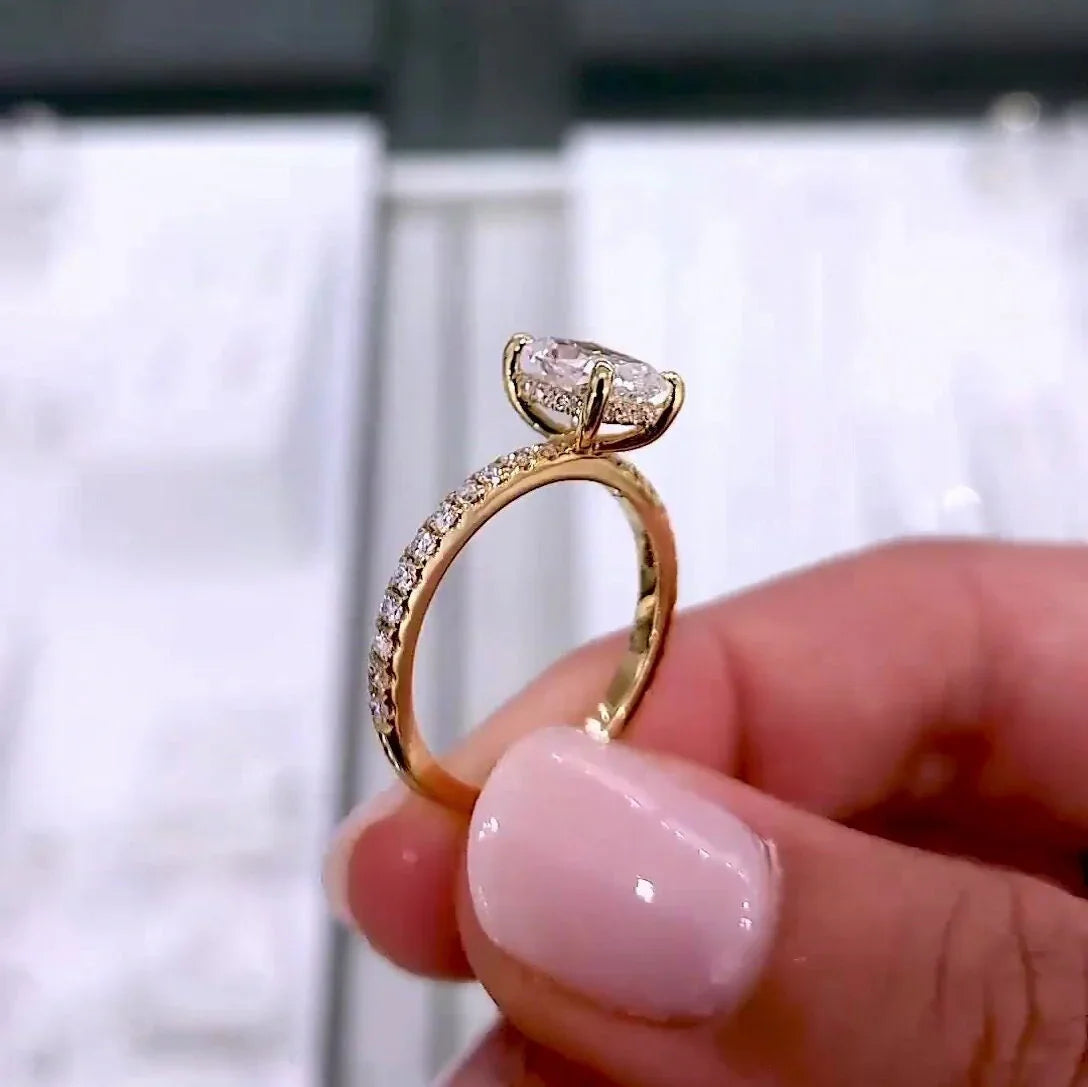 2.30 TCW Cushion Lab Grown Diamond Engagement Ring | Pavé Band with Hidden Halo | IGI Certified 