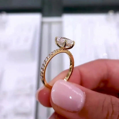2.30 TCW Cushion Lab Grown Diamond Engagement Ring | Pavé Band with Hidden Halo | IGI Certified 