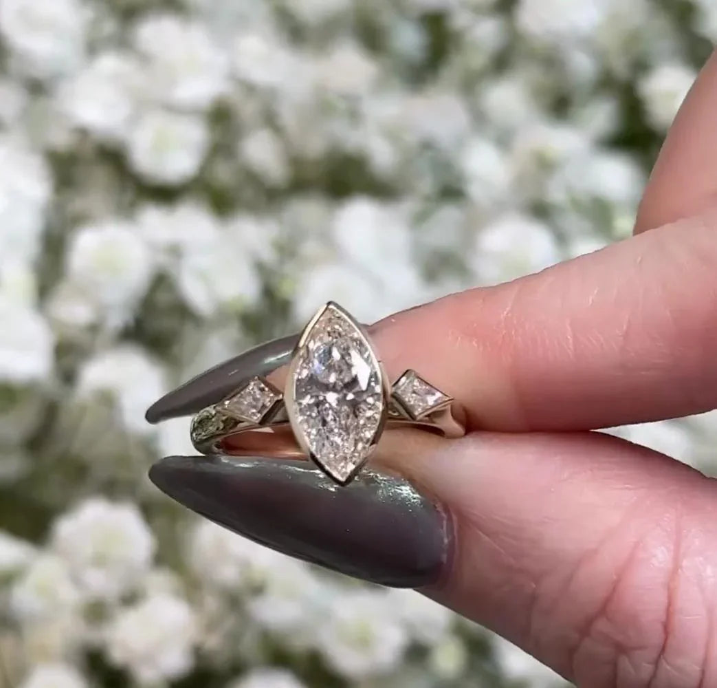 Marquise lab grown diamond engagement ring 2.00 CT, cathedral setting, IGI certified luxury bridal diamond jewelry piece