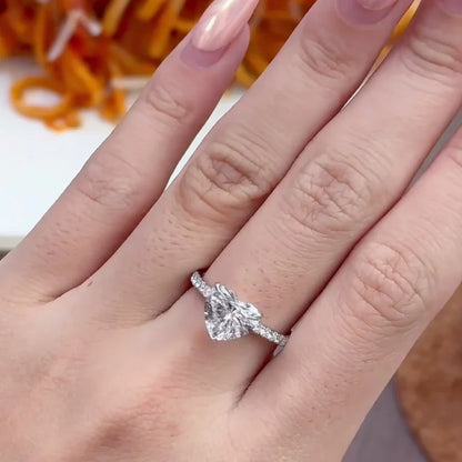 Heart shaped lab grown diamond engagement ring 2.30CT, pavé band setting, IGI certified luxury bridal diamond jewelry