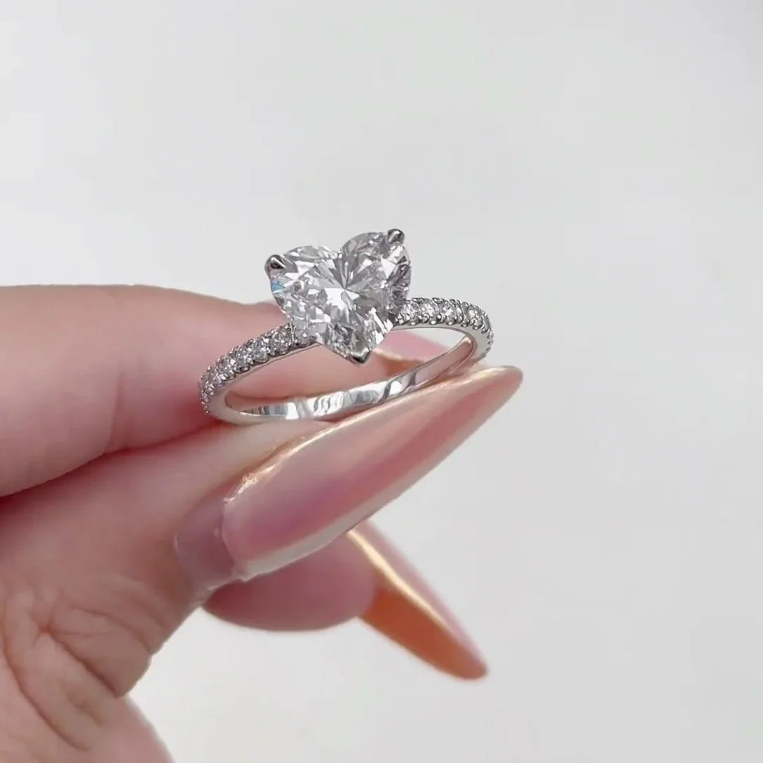 2.30ct Heart Lab Grown Diamond Engagement Ring | Pave Band Setting | IGI Certified 