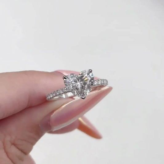 2.30CT heart lab grown diamond engagement ring, pavé band setting, IGI certified bridal ring, luxury wedding jewelry for women