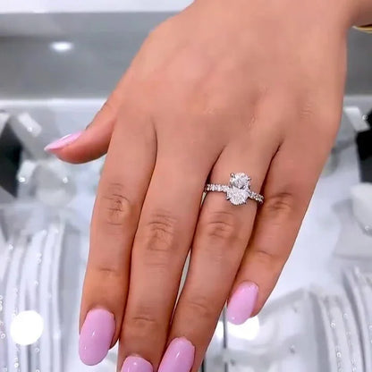 IGI certified oval cut lab created diamond ring, 2.30TCW hidden halo pavé band engagement ring, elegant bridal jewelry for women