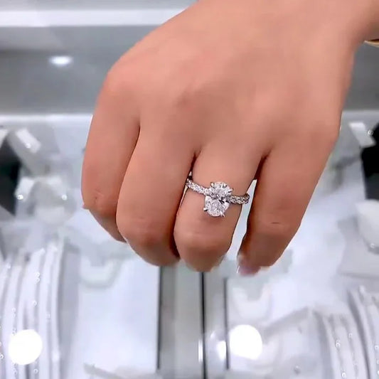 2.30TCW oval lab grown diamond engagement ring, hidden halo pavé band setting, IGI certified bridal ring, luxury wedding jewelry