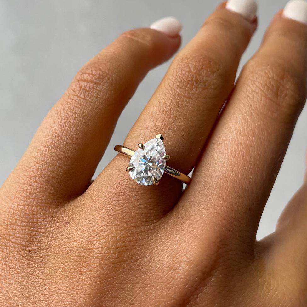 2.30TCW Pear Lab Grown Diamond Engagement Ring | Hidden Halo Setting | IGI Certified 