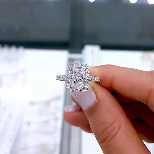 2.40 TCW Radiant Lab Grown Diamond Engagement Ring | Halo Cathedral Ring | IGI Certified 