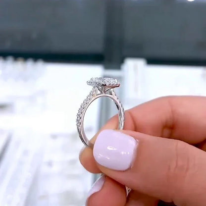 IGI certified radiant cut lab created diamond ring, 2.00 CT halo cathedral engagement ring, elegant bridal jewelry design