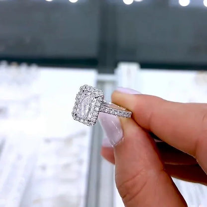 Radiant lab grown diamond engagement ring 2.00 CT, halo cathedral setting, IGI certified luxury wedding ring jewelry
