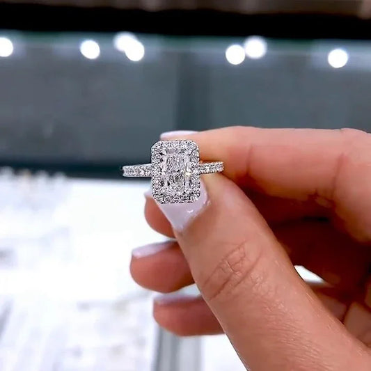 2.40TCW radiant lab grown diamond engagement ring, halo cathedral setting, IGI certified bridal ring, luxury wedding jewelry for women