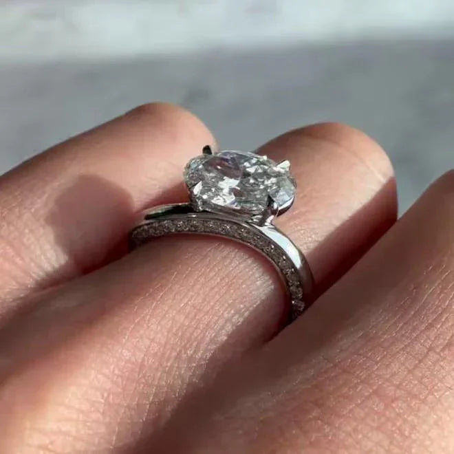 IGI certified oval cut lab created diamond ring, 2.40TCW hidden spark side stone engagement ring, elegant bridal jewelry design