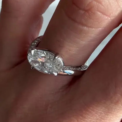 IGI certified oval cut lab created diamond ring, 2.40TCW hidden spark side stone engagement ring, elegant bridal jewelry design