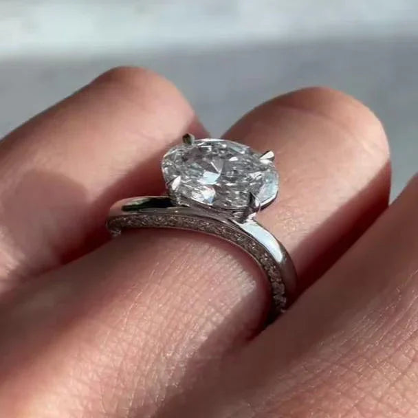 Oval lab grown diamond engagement ring 2.40TCW, hidden spark side stone setting, IGI certified luxury wedding ring jewelry