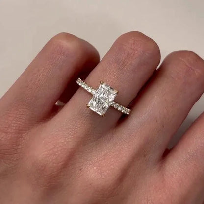 2.40TCW Radiant Lab Grown Diamond Engagement Ring | Hidden Halo Yellow Gold Band Setting | IGI Certified 