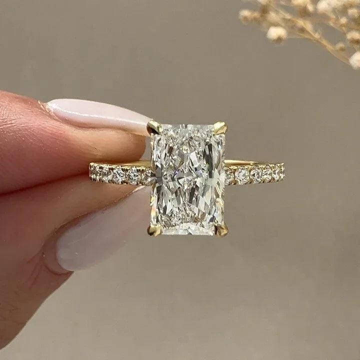 2.00CT Radiant Lab Grown Diamond Engagement Ring | Hidden Halo Yellow Gold Band Setting | IGI Certified