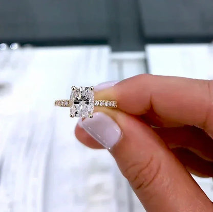 Cushion lab grown diamond engagement ring 2.00CT, hidden halo setting, IGI certified luxury wedding ring design