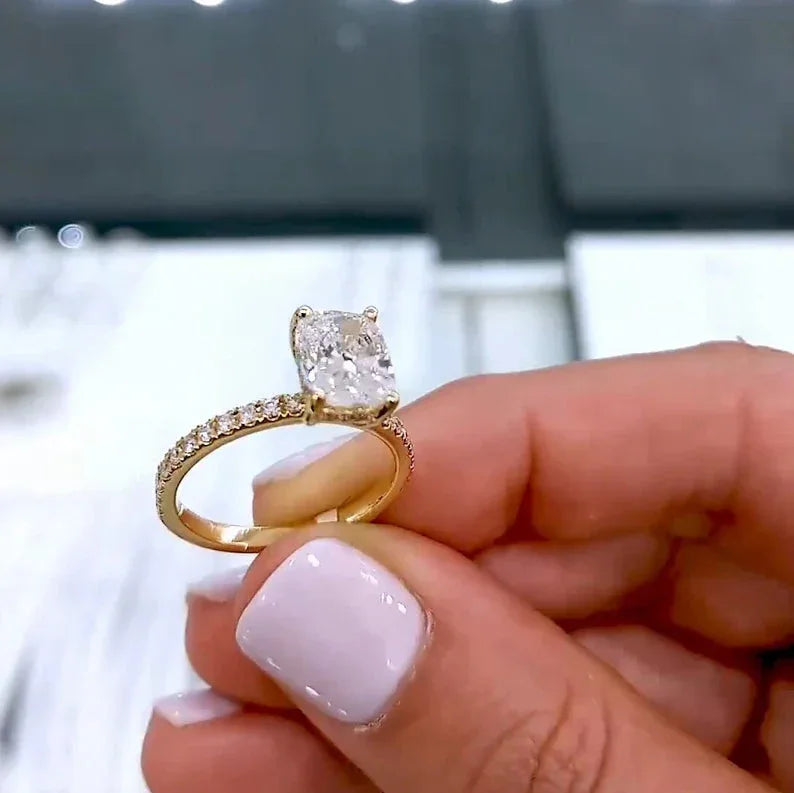 Luxury 2.00CT cushion lab grown diamond ring, hidden halo engagement ring, IGI certified bridal diamond jewelry