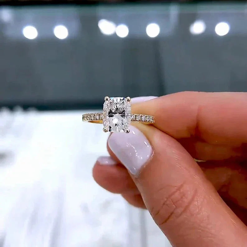 2.00CT Cushion Lab Grown Diamond Engagement Ring | Hidden Halo Setting | IGI Certified