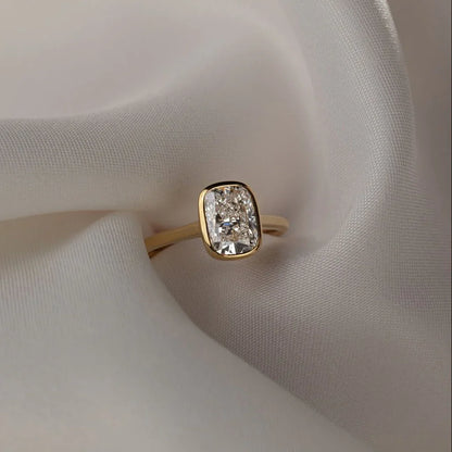 Luxury 2.50CT elongated cushion lab grown diamond ring, bezel cathedral engagement ring, IGI certified bridal diamond jewelry