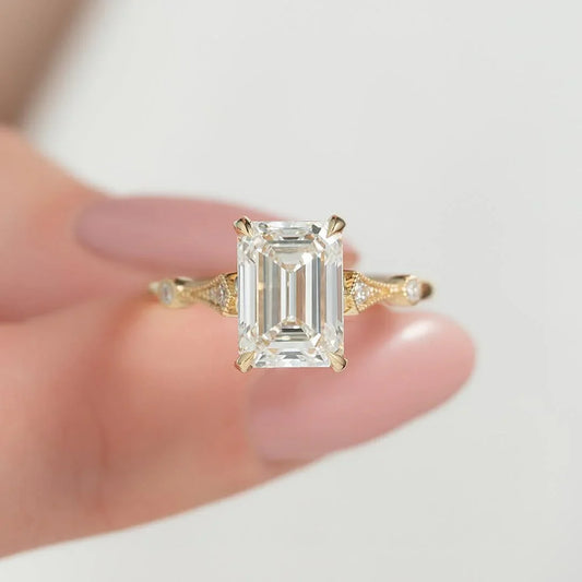 2.50CT emerald cut lab grown diamond engagement ring, IGI certified bridal ring, luxury wedding jewelry for women