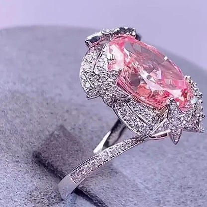 2.50 CT Fancy Pink Oval Lab Grown Diamond Engagement Ring | Starburst Halo Ring | 4.50 TCW | White Gold | IGI Certified 