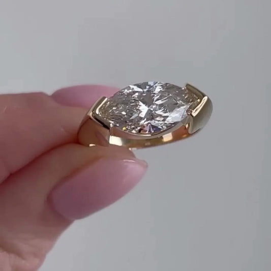 2.50 CT marquise lab grown diamond IGI certified engagement ring modern bezel setting wedding ring bridal jewelry anniversary gold solitaire ring
