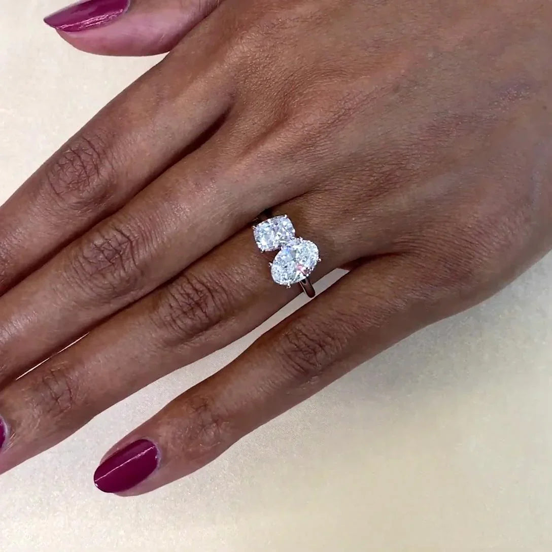 2.50 CT oval and cushion lab grown diamond engagement ring IGI certified Toi et Moi wedding ring bridal jewelry anniversary gift gold ring ring