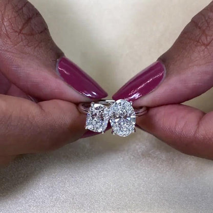 2.50 CT Oval and Cushion Lab Grown Diamond Engagement Ring | Toi Et Moi Ring | IGI Certified 