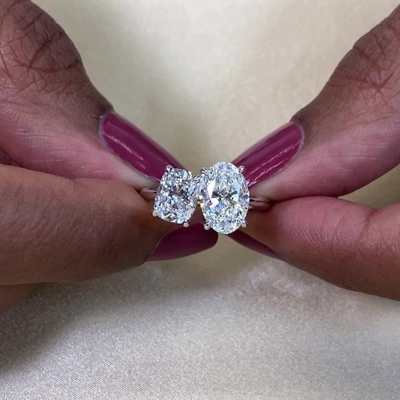 2.50 CT Oval and Cushion Lab Grown Diamond Engagement Ring | Toi Et Moi Ring | IGI Certified