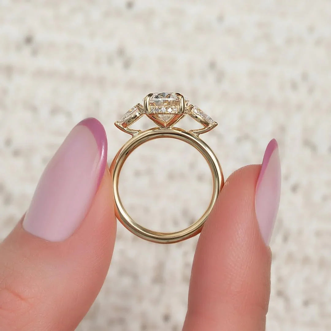 2.50 CT oval lab grown diamond IGI certified engagement ring side pear accents hidden halo wedding bridal jewelry anniversary gift solitaire gold ring