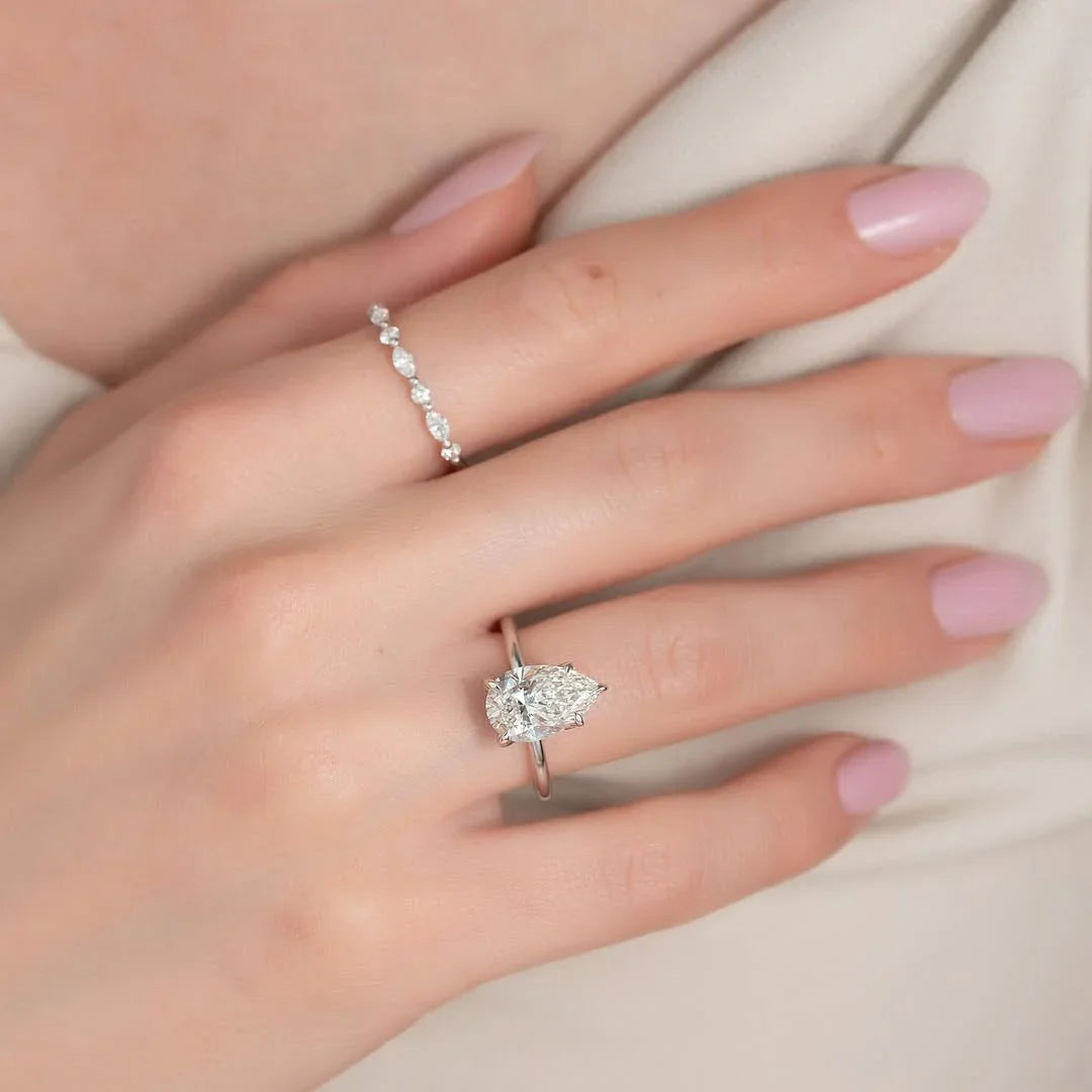 2.50 CT Pear Cut Lab Grown Diamond Engagement Ring | Hidden Halo | IGI Certified 