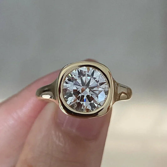 2.50 CT round lab grown diamond engagement ring IGI certified yellow gold bezel setting bridal wedding jewelry anniversary gift solitaire diamond ring