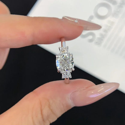 2.00 CT cushion cut lab grown diamond engagement ring three stone ring princess side stones IGI certified bridal wedding anniversary ring jewelry