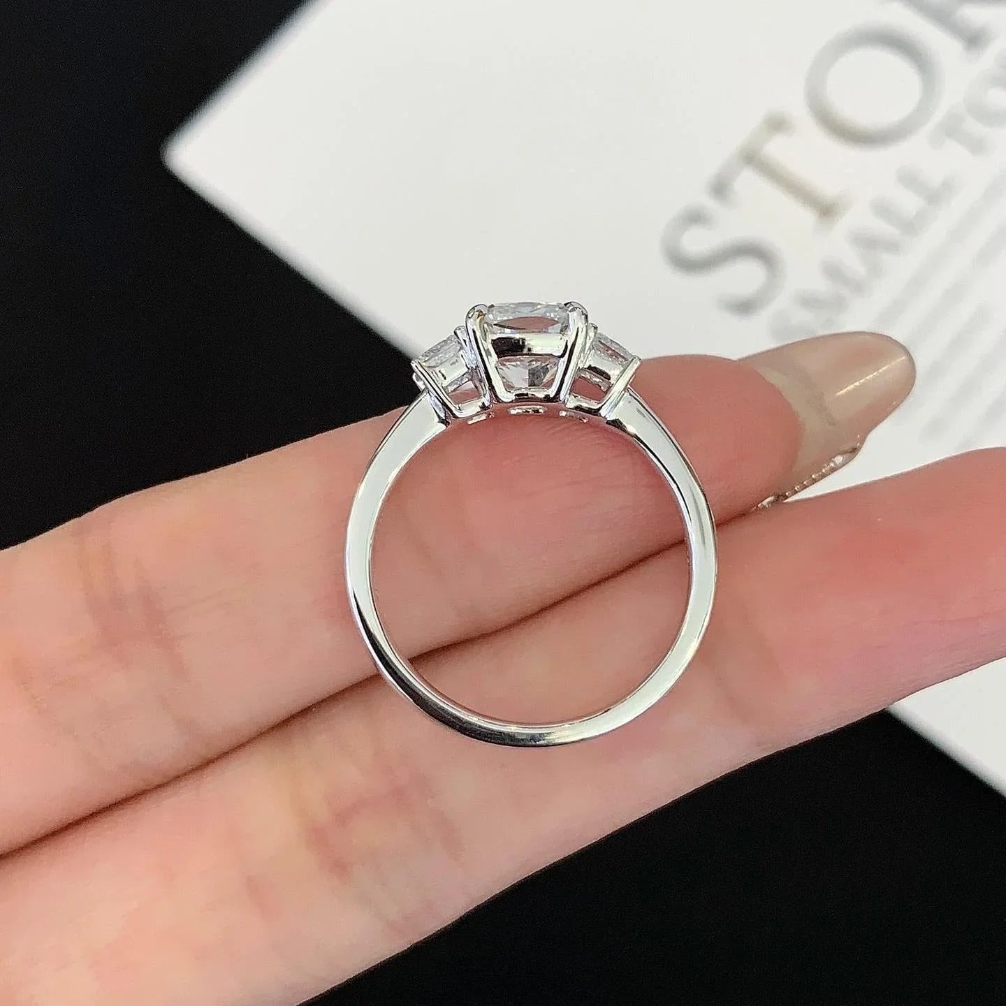 2.50 TCW Cushion Lab Grown Diamond Engagement Ring | Princess Side Stones | Three Stone Ring | IGI Certified 