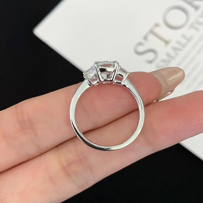 2.50 TCW Cushion Lab Grown Diamond Engagement Ring | Princess Side Stones | Three Stone Ring | IGI Certified 