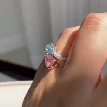 2.50 TCW Fancy Pink & Blue Pear Lab Grown Diamond Engagement Ring | Bypass Style | Pavé Band | IGI Certified 