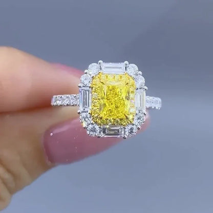 2.50 TCW radiant cut fancy yellow lab grown diamond engagement ring halo IGI certified bridal wedding ring luxury engagement jewelry elegant design