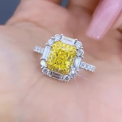 Luxury 2.50 TCW fancy yellow radiant lab grown diamond engagement ring halo setting IGI certified wedding bridal ring fine jewelry gift piece