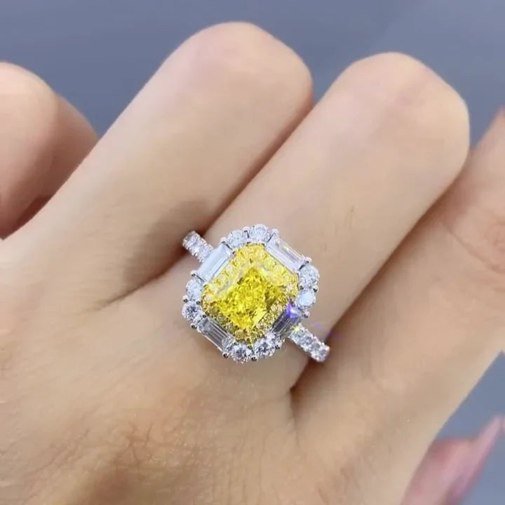 2.50 TCW radiant fancy yellow lab grown diamond engagement ring halo style IGI certified bridal wedding ring luxury jewelry engagement gift ring