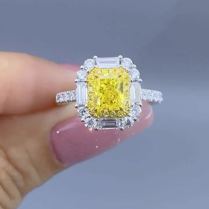 2.50 TCW Fancy Yellow Radiant Lab Grown Diamond Engagement Ring | Halo Setting | IGI Certified 