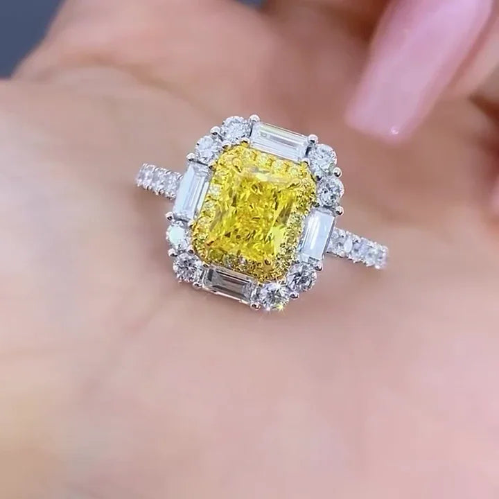 2.50 TCW fancy yellow radiant lab grown diamond engagement ring halo setting IGI certified bridal wedding ring luxury jewelry gift for her