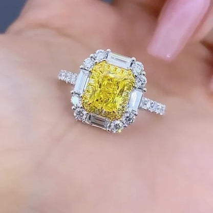 2.50 TCW fancy yellow radiant lab grown diamond engagement ring halo setting IGI certified bridal wedding ring luxury jewelry gift for her