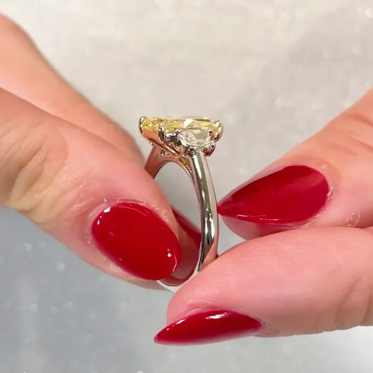 2.50 TCW radiant cut fancy yellow lab grown diamond engagement ring three stone IGI certified wedding bridal ring luxury engagement jewelry ring
